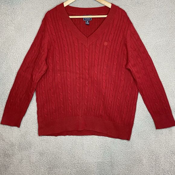VTG Chaps Ralph Lauren Womens 3X Red Cable Knit Sweater Fisherman 100% Cotton - Picture 1 of 8